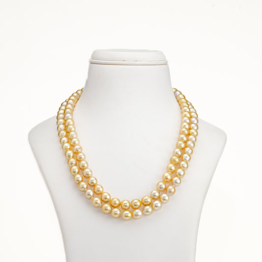 8.0-9.0mm Golden Near Round Ringed South Sea Pearl Necklace Set - A Quality