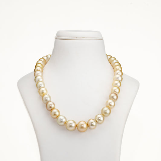13.0-14.0mm Golden Near Round South Sea Pearl Necklace Set - AA Quality