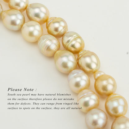 10.0-11.0mm Golden Drop Ringed South Sea Pearl Necklace Set - A Quality