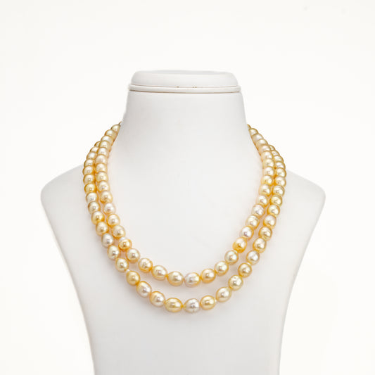 9.0-10.0mm Golden Drop Ringed South Sea Pearl Necklace Set - A Quality
