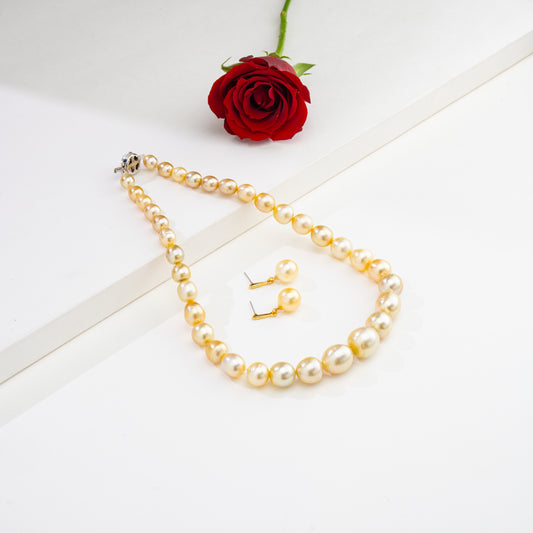13.0-14.0mm Golden Drop South Sea Pearl Necklace Set - A Quality
