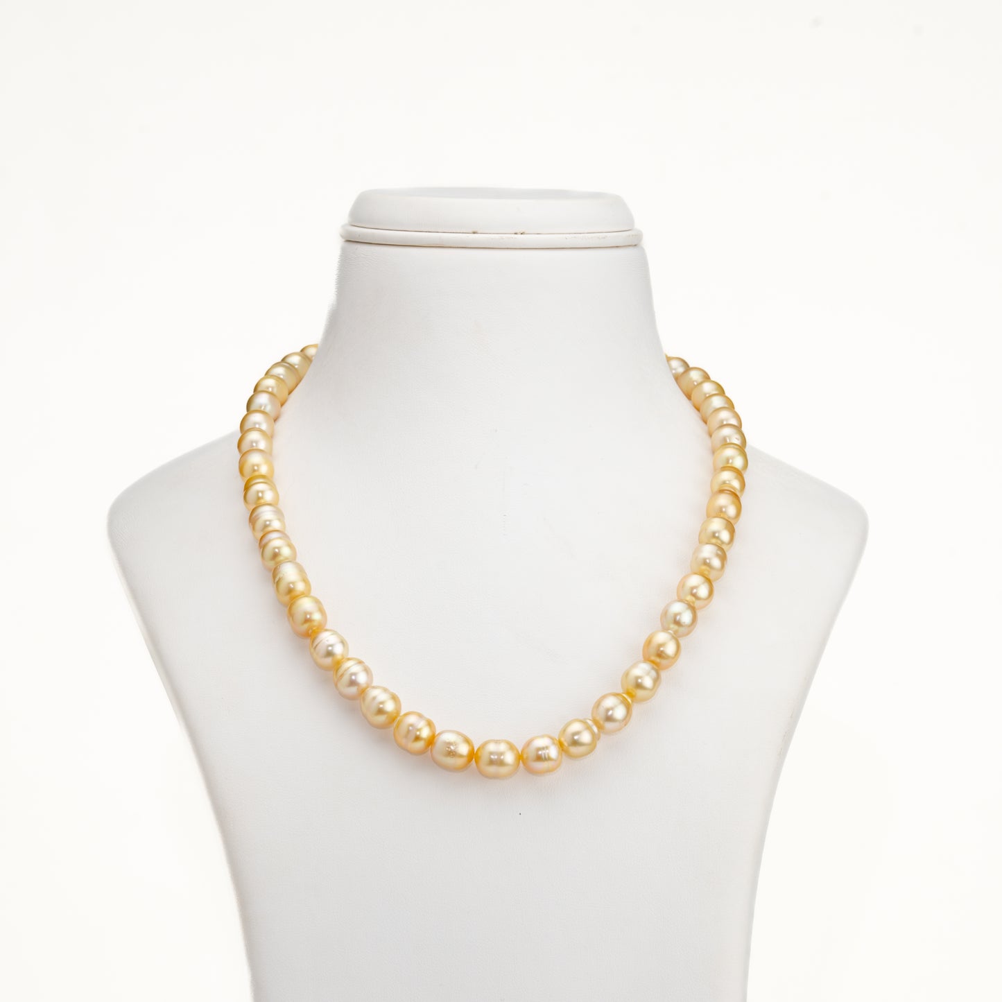 9.0-10.0mm Golden Drop Ringed South Sea Pearl Necklace Set - A Quality