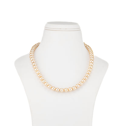 7.0-8.0mm Golden Round Saltwater Akoya Pearl Necklace Set - AAA Quality