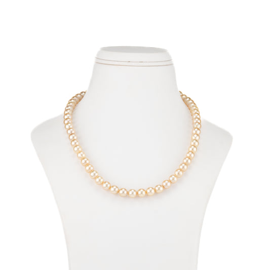 7.0-8.0mm Golden Round Saltwater Akoya Pearl Necklace Set - AAA Quality