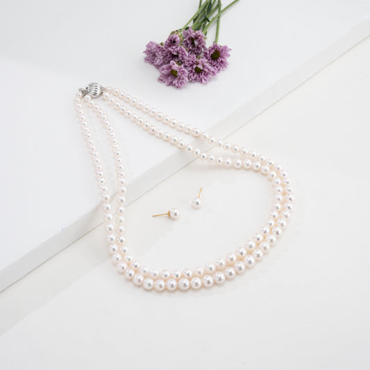 Grading White Round Saltwater Akoya Pearl Necklace Set - AAA Quality