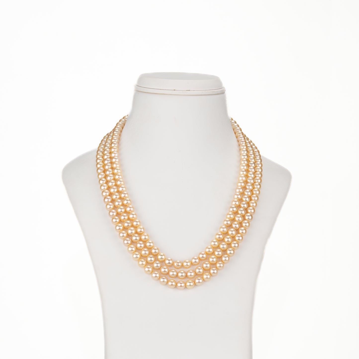 6.0-7.0mm Golden Round Akoya Saltwater Pearls Necklace Set - AA Quality