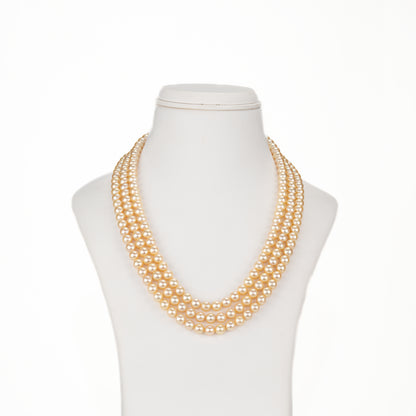 6.0-7.0mm Golden Round Akoya Saltwater Pearls Necklace Set - AA Quality