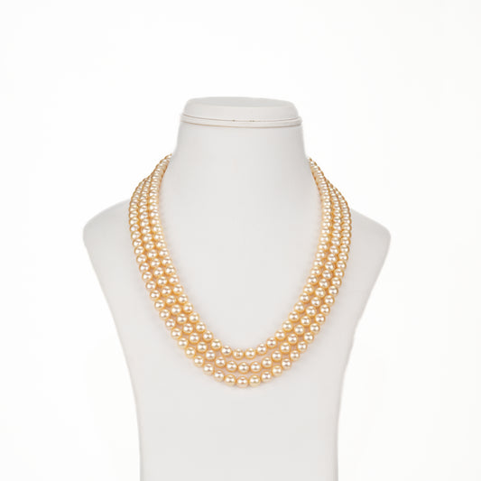 6.0-7.0mm Golden Round Akoya Saltwater Pearls Necklace Set - AA Quality