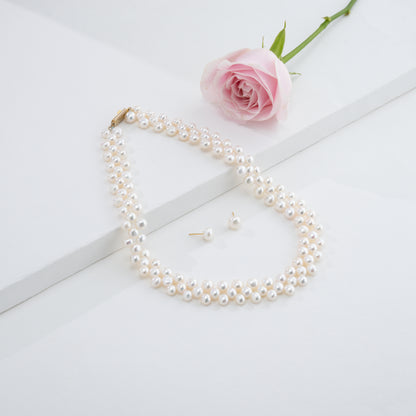 6.0-7.0mm Button Fancy Freshwater Pearl Necklace Set - AA Quality