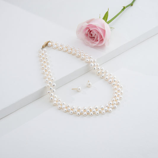 6.0-7.0mm Button Fancy Freshwater Pearl Necklace Set - AA Quality