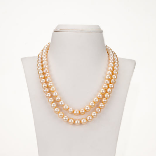 9.0-10.0mm Pink Near Round Freshwater Pearl Necklace Set - AA Quality