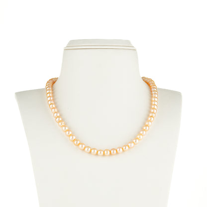 8.0-9.0mm Pink Near Round Freshwater Pearl Necklace Set - AA Quality