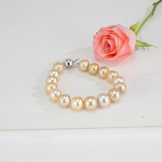 12.0-13.0mm Round Golden South Sea Pearl Bracelet - AA Quality