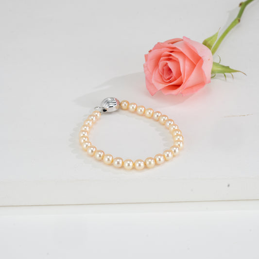6.0-7.0mm Round Golden Akoya Saltwater Pearl Bracelet - AA Quality