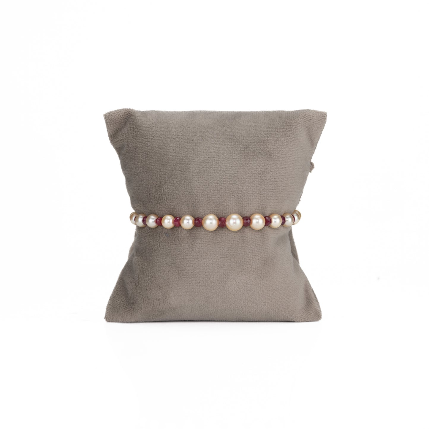 5.0-6.0mm Natural Ruby and Golden Akoya Saltwater Pearl Bracelet - AA Quality