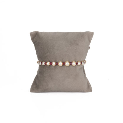 5.0-6.0mm Natural Ruby and Golden Akoya Saltwater Pearl Bracelet - AA Quality