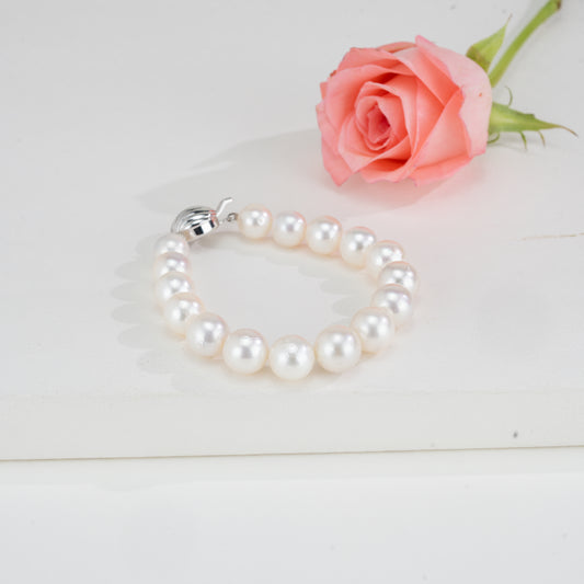 10.0-11.0mm White Round South Sea Pearl Bracelet -AA Quality