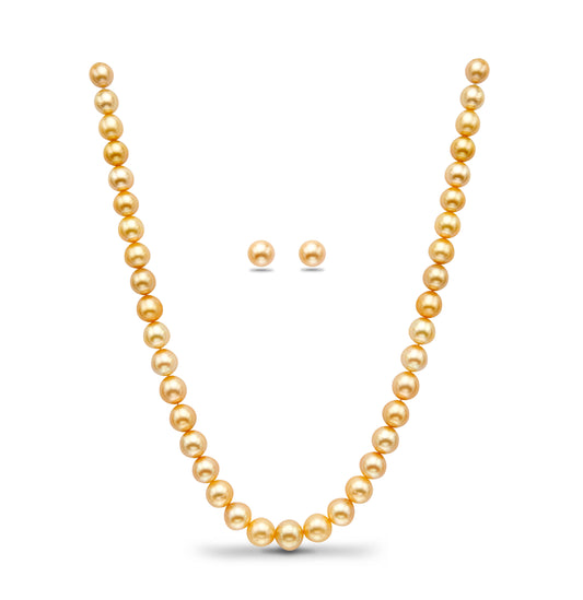 12.0-13.0mm Golden Round South Sea Pearls Necklace Set - AAA Quality