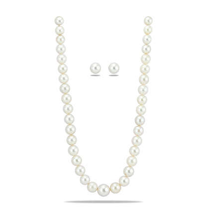 12.0-15.0mm Near Round White South Sea Pearls Necklace Set-AA Quality