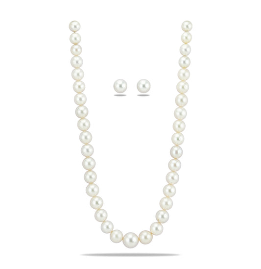 12.0-15.0mm Near Round White South Sea Pearls Necklace Set-AA Quality
