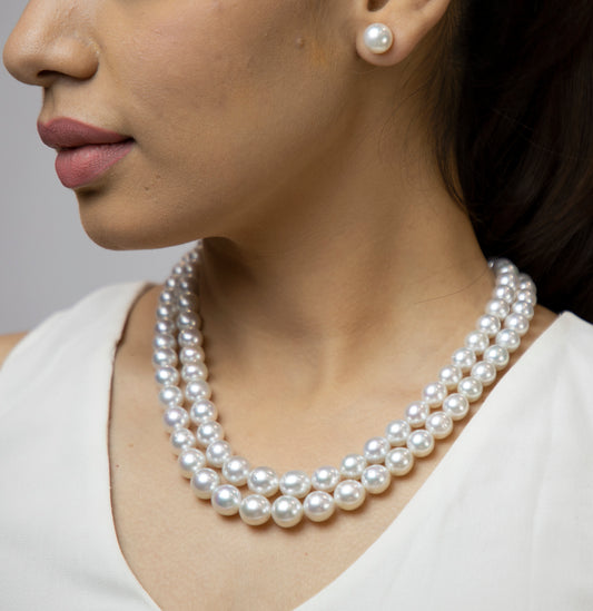 10.0-11.0mm Cream Near Round South Sea Pearls Necklace Set- AA Quality