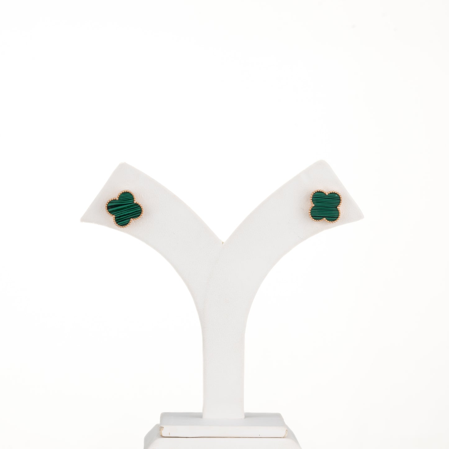Regal Green Stone 18K Rose Gold Stud Earrings