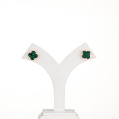 Regal Green Stone 18K Rose Gold Stud Earrings