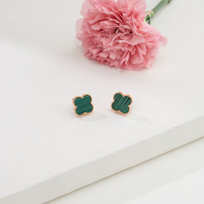 Regal Green Stone 18K Rose Gold Stud Earrings