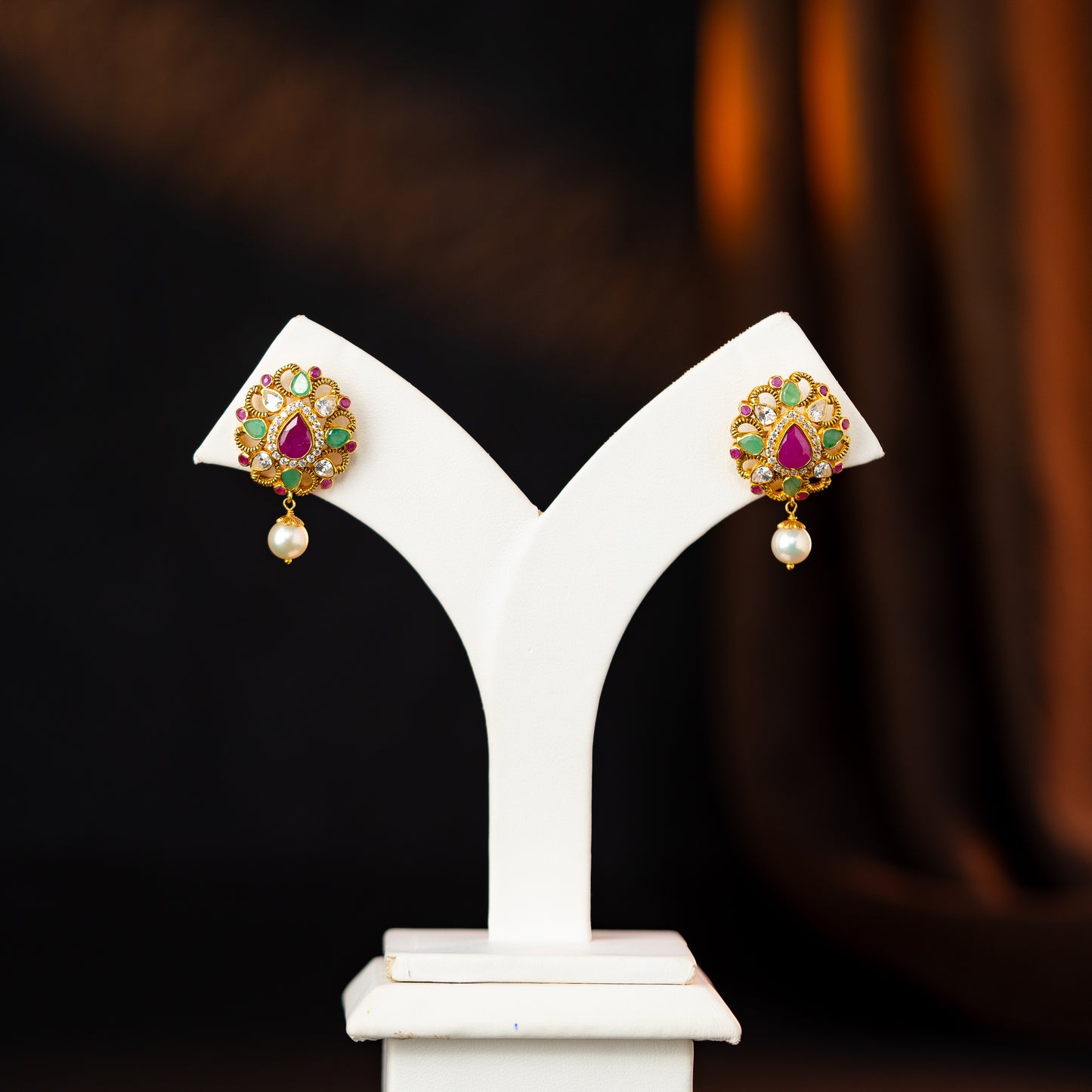 Classic Ruby Emerald Stone Earrings