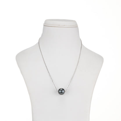 13.0-14.0mm Black Tahitian Saltwater Pearl With 18K White Gold Chain - AAA Quality