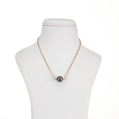 12.0-13.0mm Black Tahitian Saltwater Pearl With 18K Yellow Gold Chain - AAA Quality