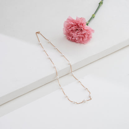 5.0-6.0mm White Akoya Saltwater Pearl With 18K Rose Gold Chain -AAA Quality