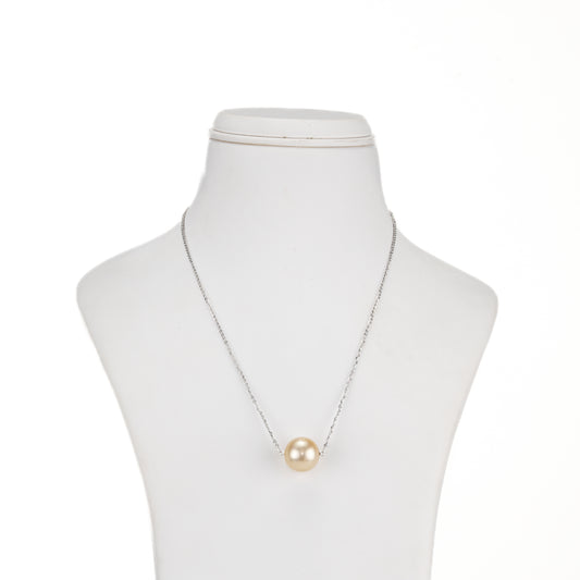 14.0-15.0mm Golden Round South Sea Pearl With 18K White Gold Chain - AAA Quality