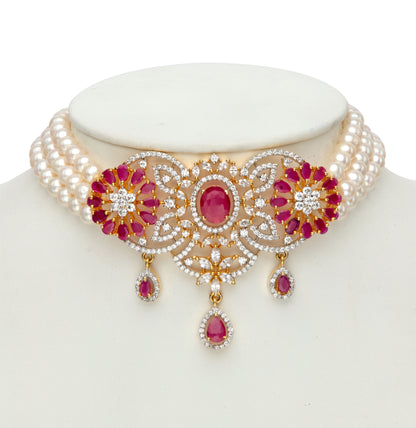 Exotic Red Stone Freshwater Pearl Choker Set