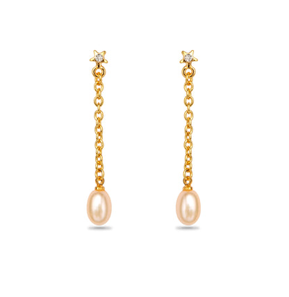 Lovely Pink Drop Pearl Hangings Earrings