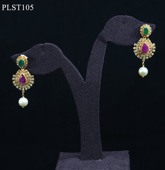 Scintillating Polki, Emerald, Ruby and Pearl Gold Necklace and Earring Set