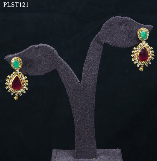 Legacy Polki, Emerald, Ruby and Pearl Gold Necklace and Earring Set