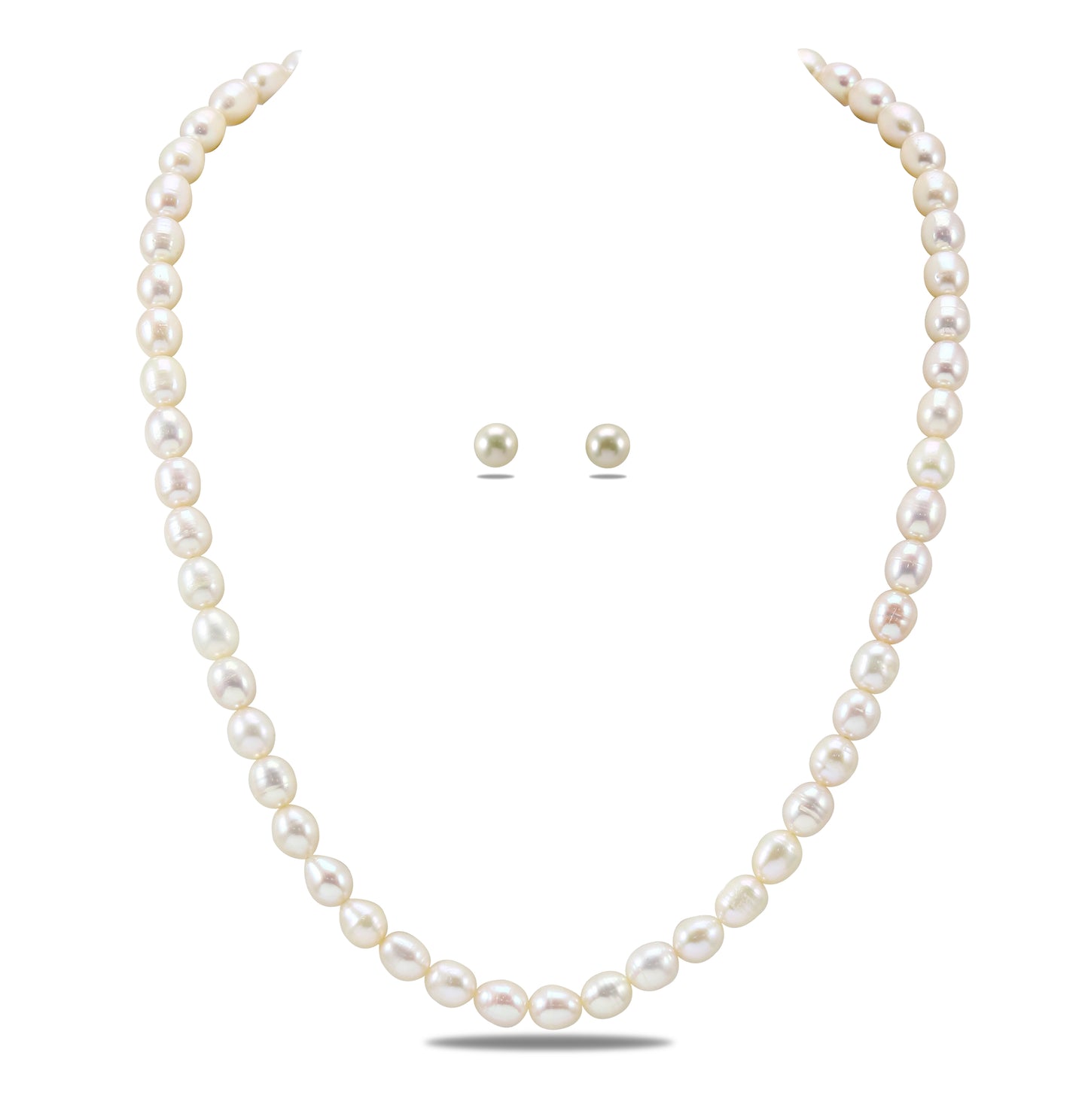 7.0-8.0mm White Drop Freshwater Pearl Necklace Set - A Quality