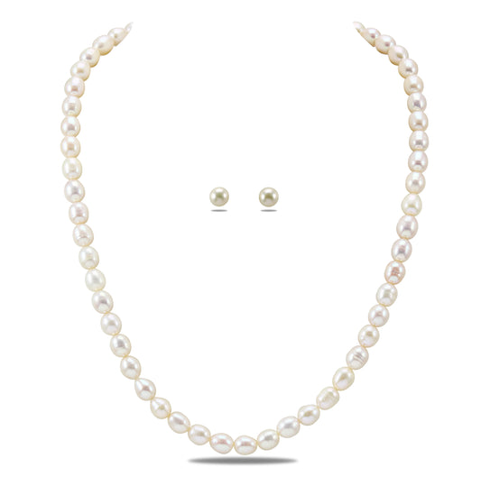 7.0-8.0mm White Drop Freshwater Pearl Necklace Set - A Quality