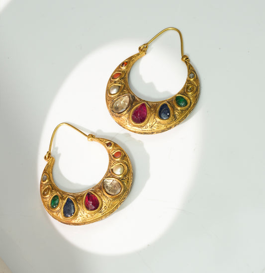 Designer Gold Navratan Earrings
