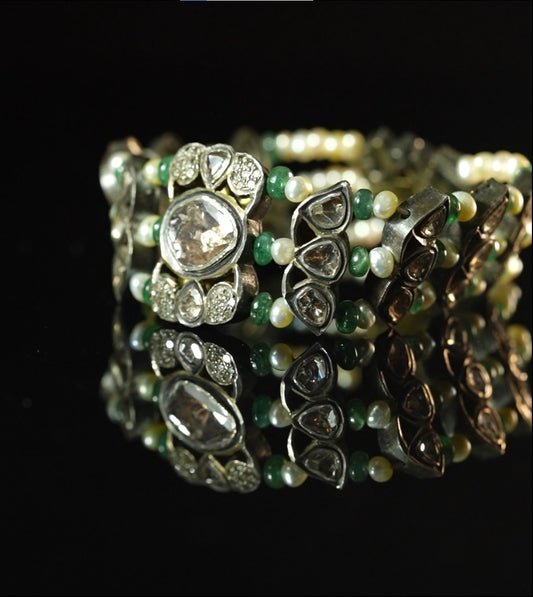 Delicate Pearl Emerald Polki Bracelet