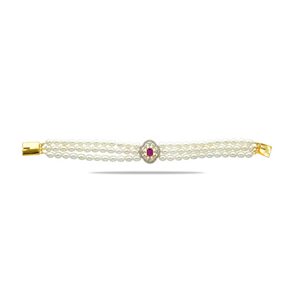 Velvety Red Stone Freshwater Pearl Bracelet