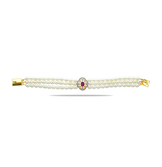 Velvety Red Stone Freshwater Pearl Bracelet