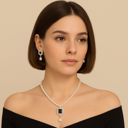 Lavish Blue Stone Freshwater Pearl Necklace Set