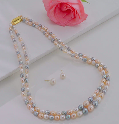 Grading Multicolor Drop Freshwater Pearl Necklace Set - AA Quality