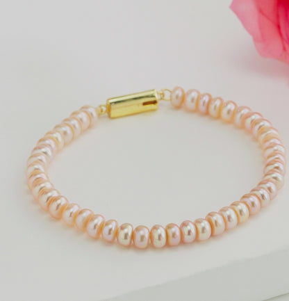 Pink Button Freshwater Pearl Bracelet