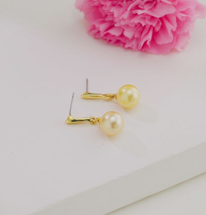 12.0-13.0mm Golden Round South Sea Hanging Pearl Earring