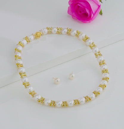 Fashionable White Stone  Pearl Choker Set