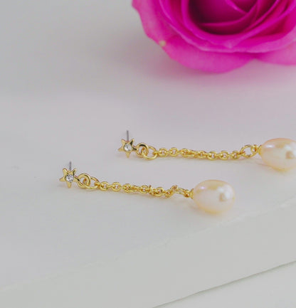 Lovely Pink Drop Pearl Hangings Earrings