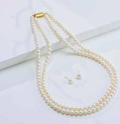 6.0-7.0mm White Near Round Freshwater Pearl Necklace Set - AA Quality